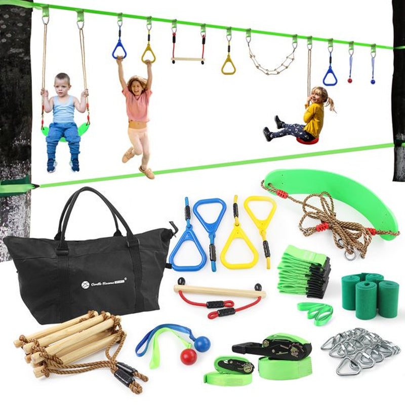 Obstacle Course for Kids, Gentle Booms 56Ft Ninja Warrior Obstacle Course Slackline with Most Accessories Climbing Rope Ladder Swing Monkey Bar Outdoor Playground Sets for Kids