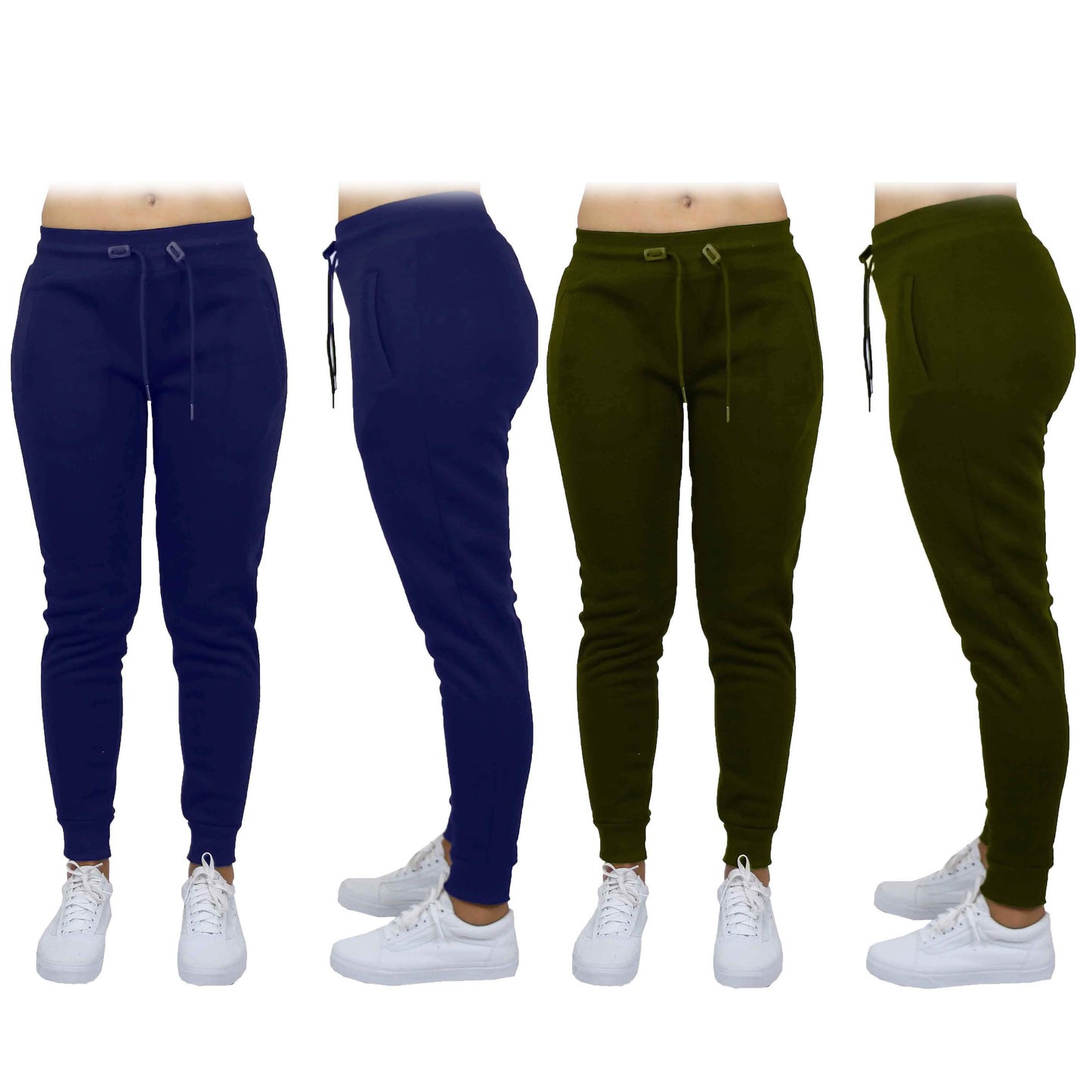 2-Pack: Women's French Terry Fashion Jogger Lounge Pants Women's Clothing Navy/Olive S - DailySale