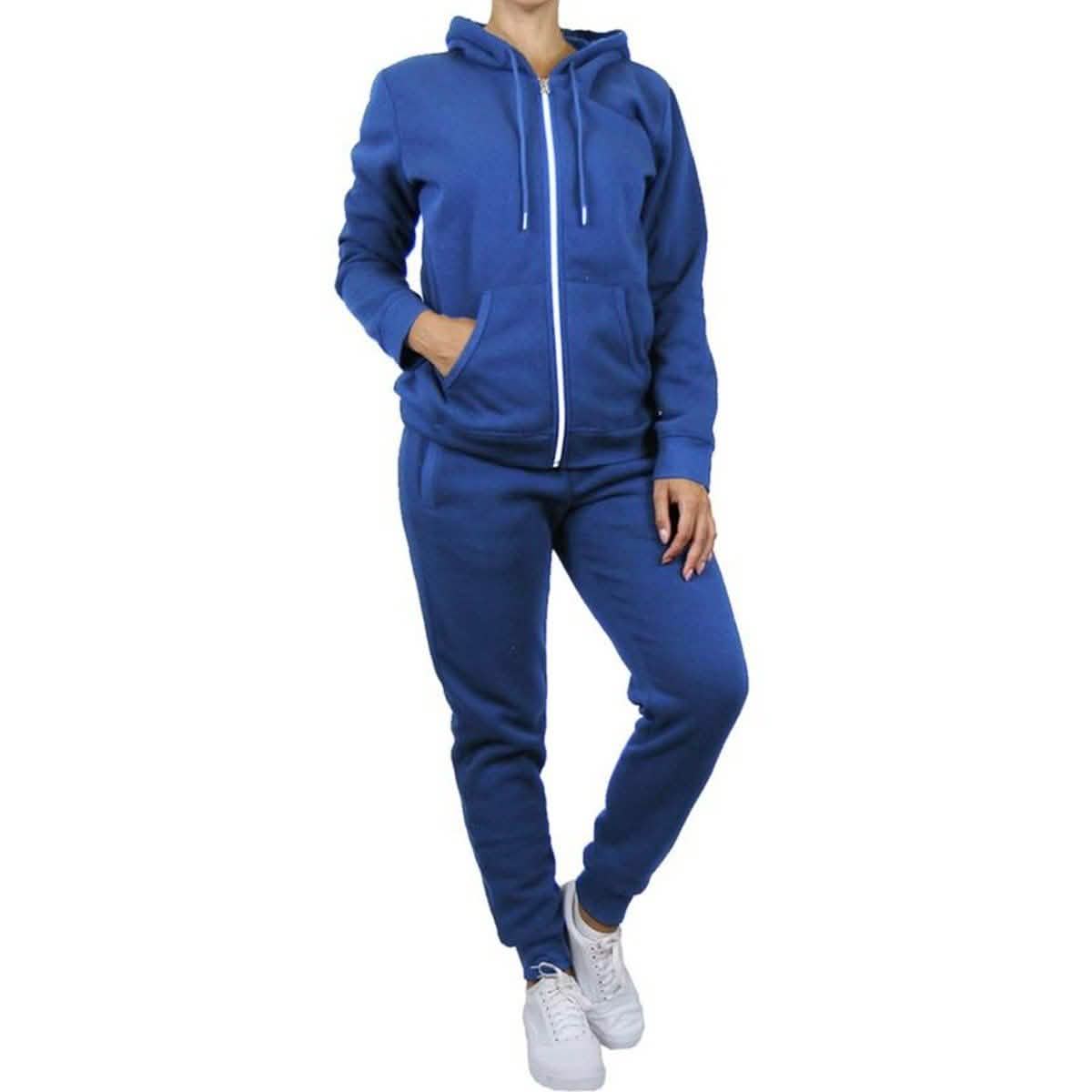 2-Piece: Women's Fleece-Lined Hoodie and Joggers Set Women's Apparel M Blue - DailySale