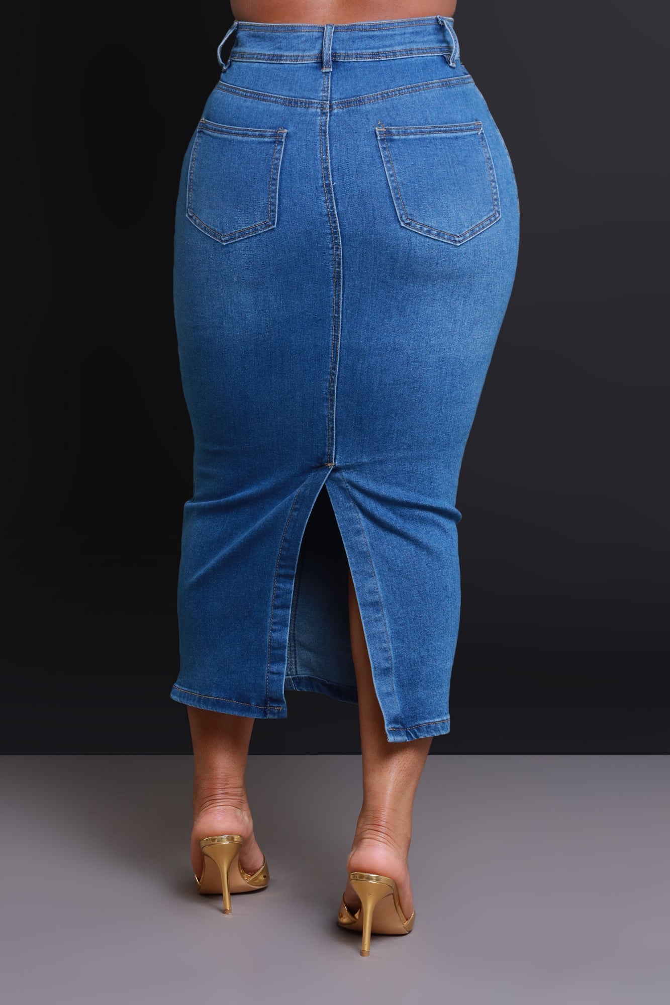 Sky High High Rise Denim Midi Skirt - Medium Wash