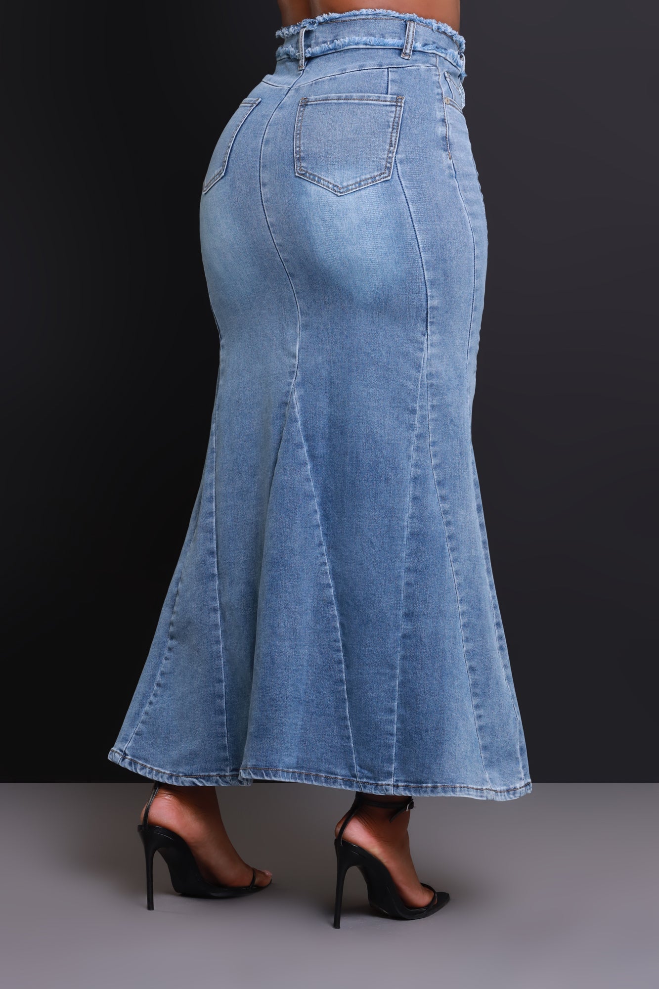 Anything Else Flared Denim Maxi Skirt - Medium Wash