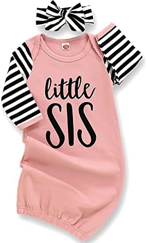 AMAWMW Newborn Baby Girl Little Sister Sleeper Gown Stripe Long Sleeve Nightgown Outfit