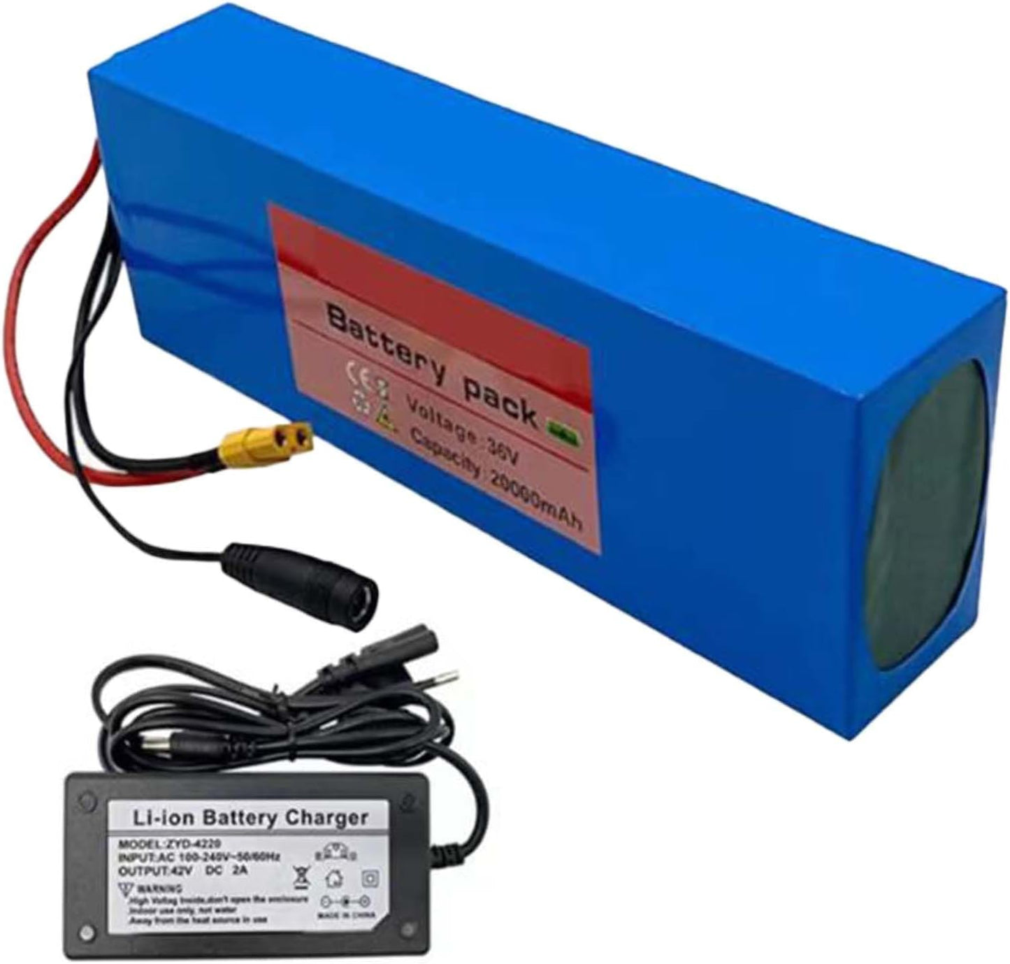 36V Electric Bike Battery 20Ah Lithium Ion Battery for 200W 250W 350W 500W 750W 1000W Bike Conversion Kit with 42V Charger Built-in BMS Lithium-Ion Battery 10S2P,36v/20ah