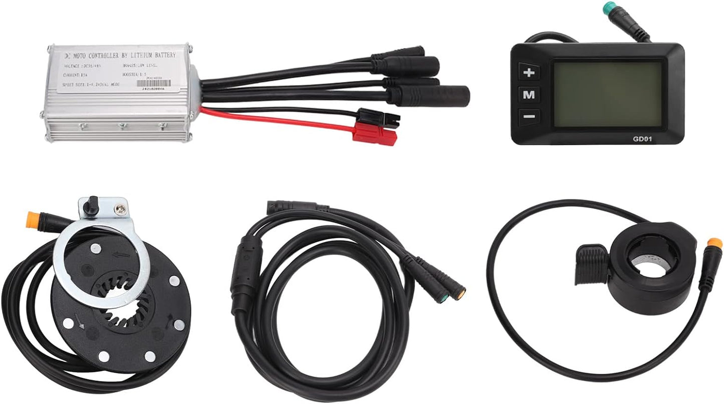 Pilipane Electric Bike Motor Controller 15A Advanced Speed Controller 36V 48V with GD01 Display Throttle Sensor Cable Kit