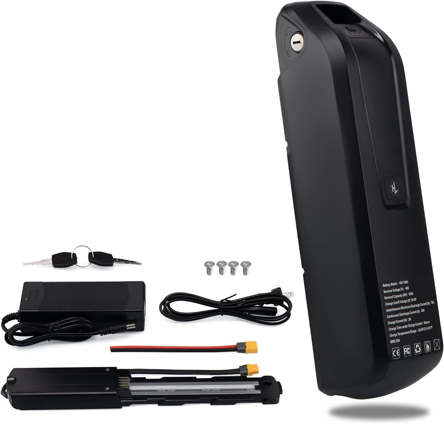 Ebike Battery 48V 10Ah/15Ah, 36V 10Ah/15Ah Down Tube Battery for 200-1500W Motor, Electric Bicycle Lithium-Ion Battery, Led Indicator Light, Safe Lock, with Charger (48V 10Ah 0-1000W)