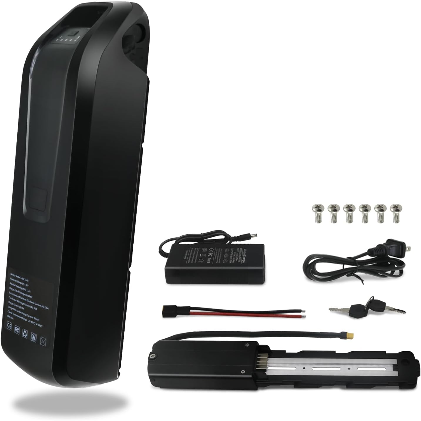 36V 48V Lithium Battery, 48V Ebike Battery 11Ah 17Ah Electric Bike Battery with 2A Fast Charger 30A BMS for 0-1400W Motor, USB Output, Safe Lock, Led Indicator Light, with Base and Charger (48V 11Ah)