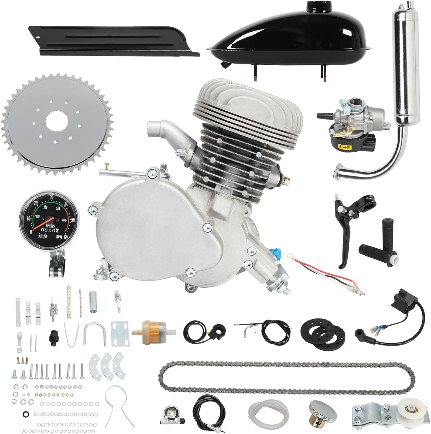 Ktaxon 100cc Motorized Bike Kit, Bike Motor Kit with 2 Stroke Engine and Speedometer, Bicycle Engine Kit Fits Most 26" or 28" Wheeled Bikes with V-Frame