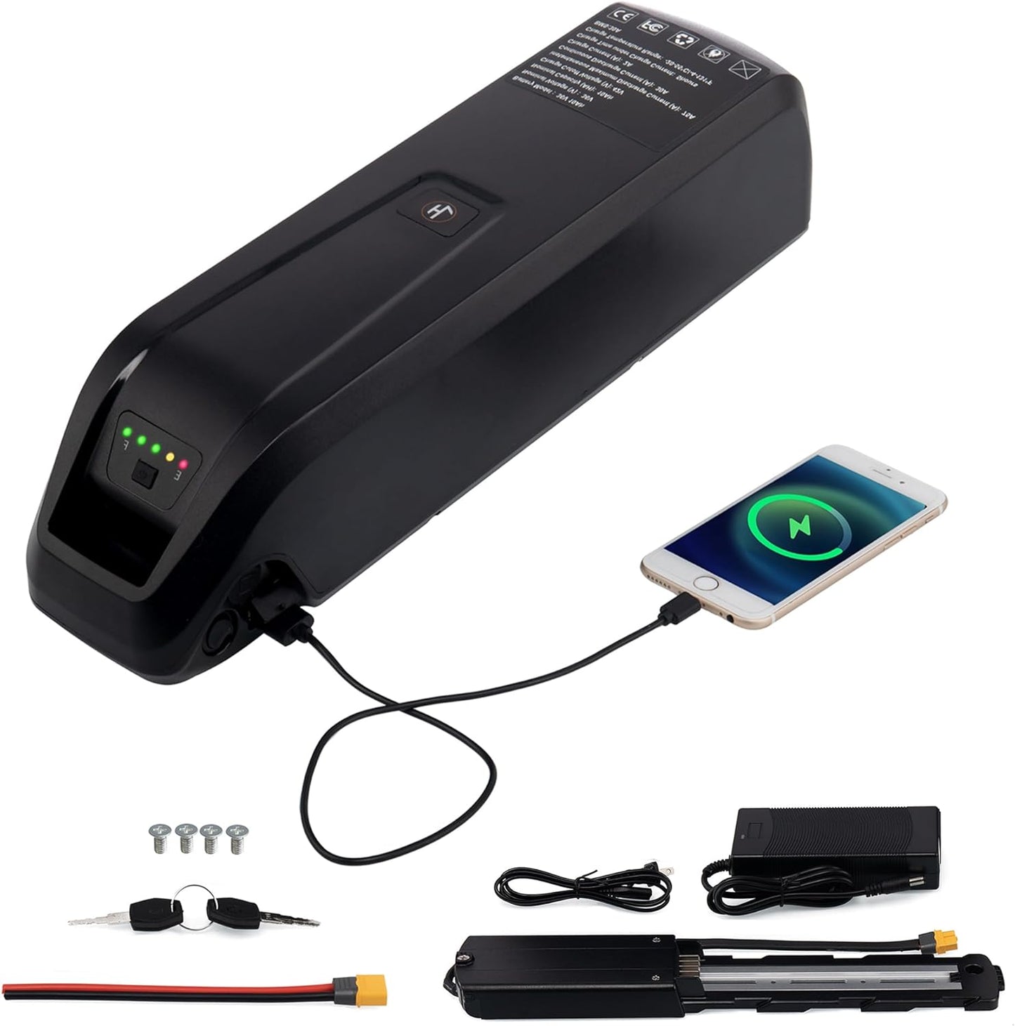 Ebike Battery 36V 10Ah Lithium Battery Ebike Battery Pack with 2A Fast Charger and BMS, USB Interface, LED Battery Indicator,Power Switch, Safety Lock forElectric Bike,Motorcycle (4-Pin)