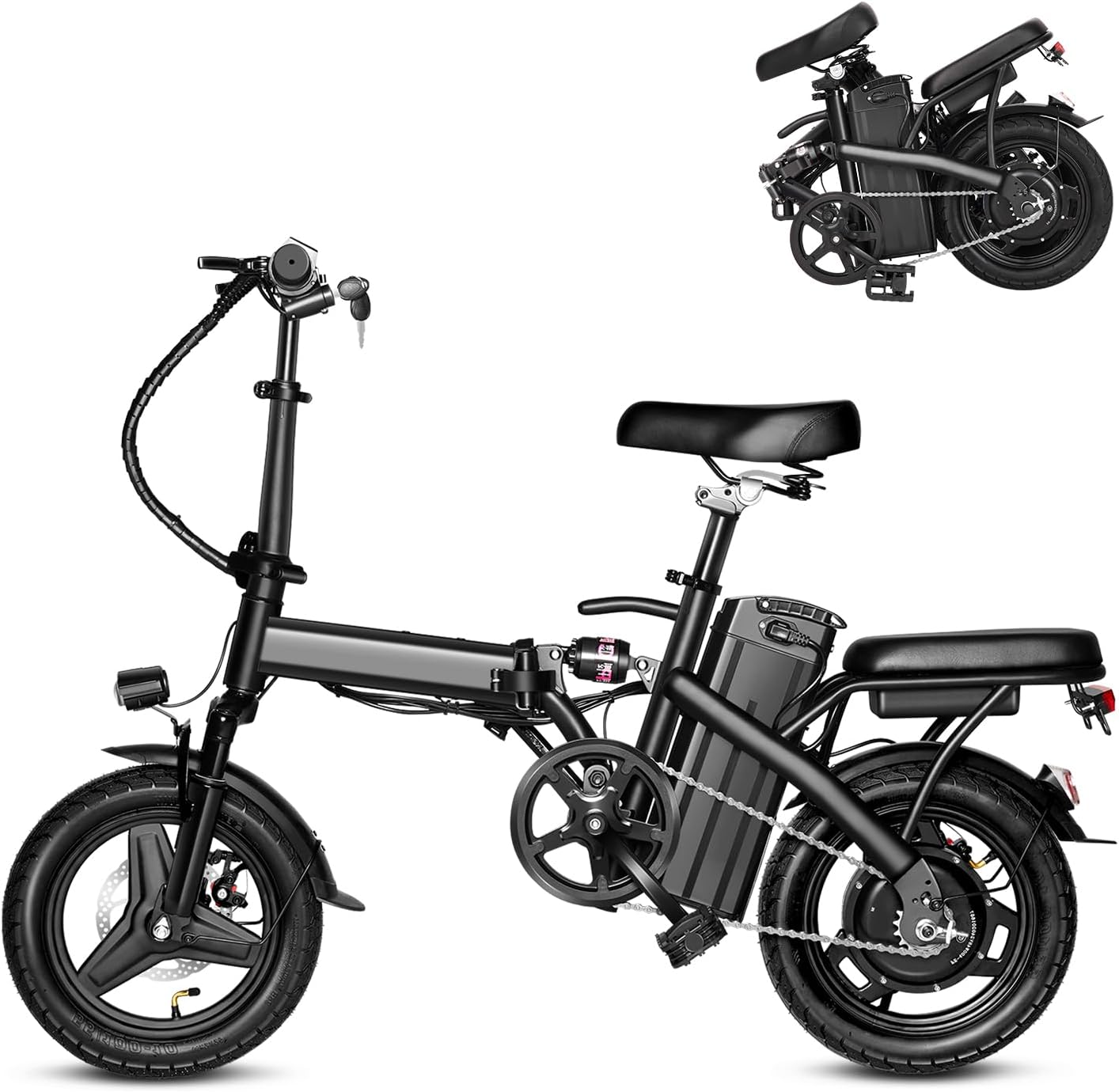 14" Folding Electric Bike with 20+ Miles Range by 48V Battery, 20Mph Power by 350W, 3 Working Modes, Suitable for Leisure Riding&Commuting,Electric Bicycle for Adults