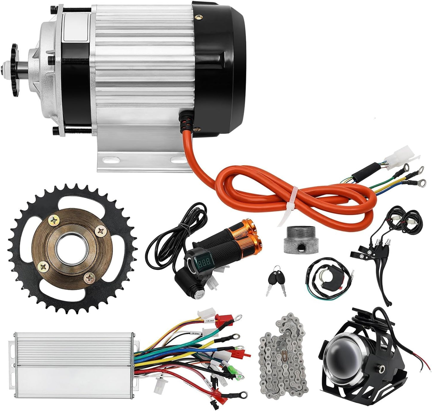 Electric Brushless Geared Motor Kit DIY E-Bike Motor Kit with Motor Controller Headlight Chain No Teeth Freewheel for E-Tricycle Electric Bicycle(No Battery)