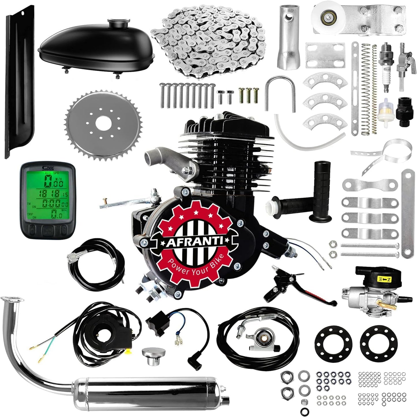 80cc Bicycle Engine Kit Updated 2 Stroke Motorized Bike Motor Kit for 26" to 28" Bicycles Petrol Gas Powered Bicycle Motor Kit Upgrade with Digital Speedometer & 2.5L Fuel Tank