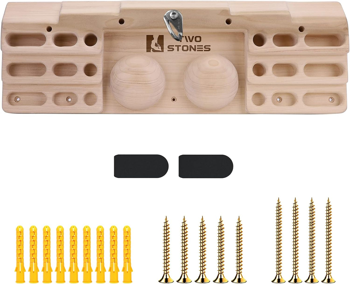 TWO STONES Wooden Hangboard Rock Climbing Pull Up Bar Designed Training for Climbing, Wooden Fingerboard Climbing Training Board for Building Core Strength and Endurance (CJ-HB2003)