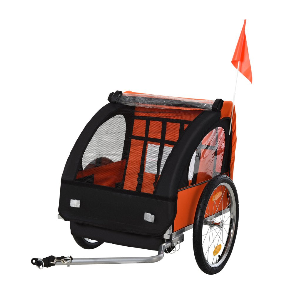Aosom 2-Seat Kids Child Bicycle Trailer with a Strong Safety Steel Frame, Orange