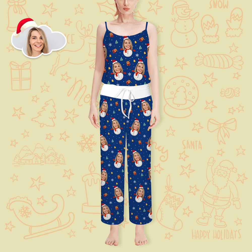 Custom Face Loungewear Set Women's Christmas Sleepwear Set Snowman Loungewear