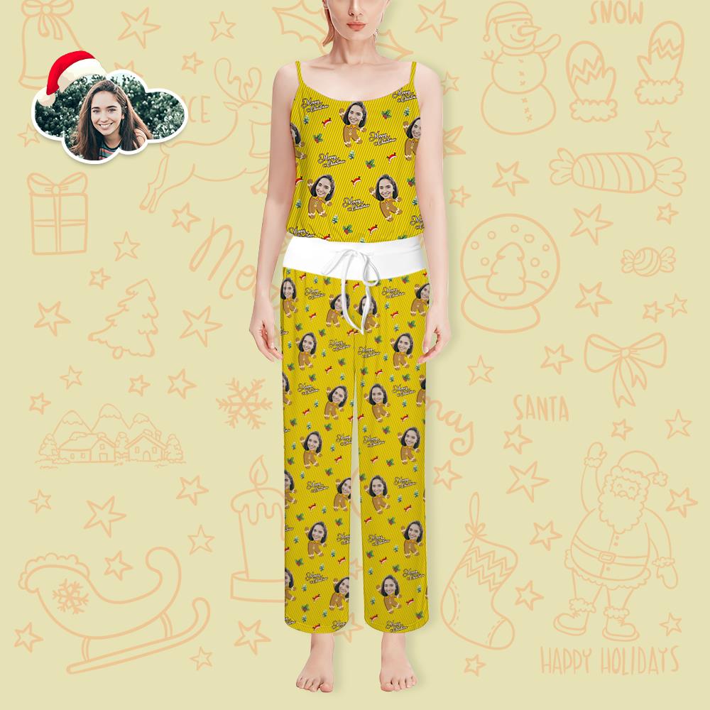 Custom Face Pajama Set Christmas Gift for Women Gingerbread Girl Loungewear Set