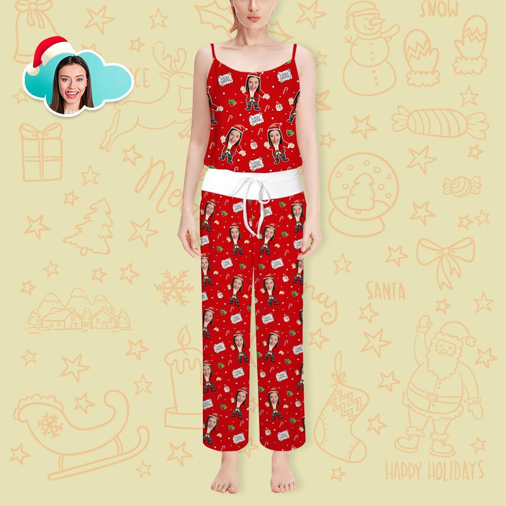 Custom Face Pajama Set for Ladies Personalized Women's Santa Claus Loungewear