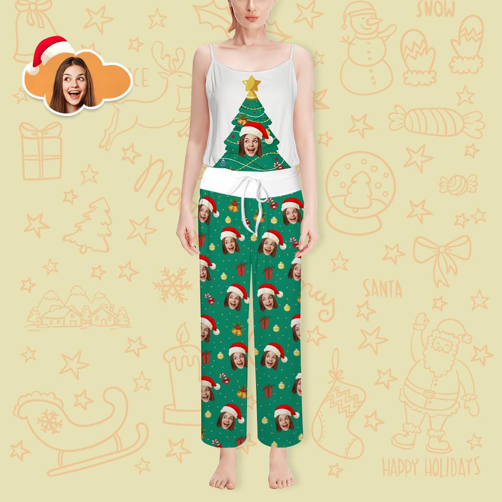 Custom Face Pajama Set Women's Christmas Tree Loungewear Set