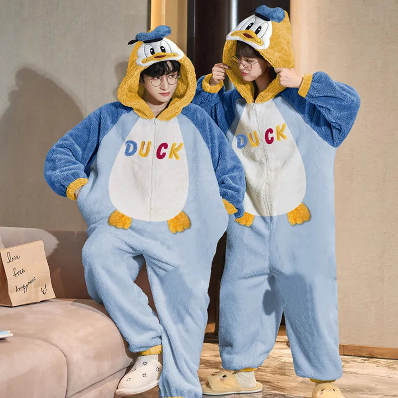 Couples Pajamas Kawaii Jumpsuits Women Men Adult Winter Thicken Kawai Hoodies Pyjamas Sleepwear Anime Cat Korean Loose Onesie Soft Warm Home WU8806 ShopOnlyDeal
