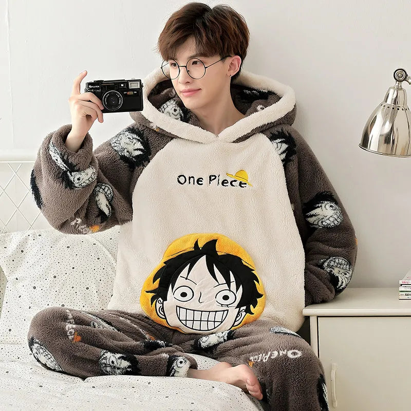 Kawaii Cute Animal Hooded Pajamas For Men's Winter Pajama Sets Sleepwear Kawai Nightwear Long Sleeve Thicken Warm Flannel Soft Plus Size 3Xl 05 ShopOnlyDeal