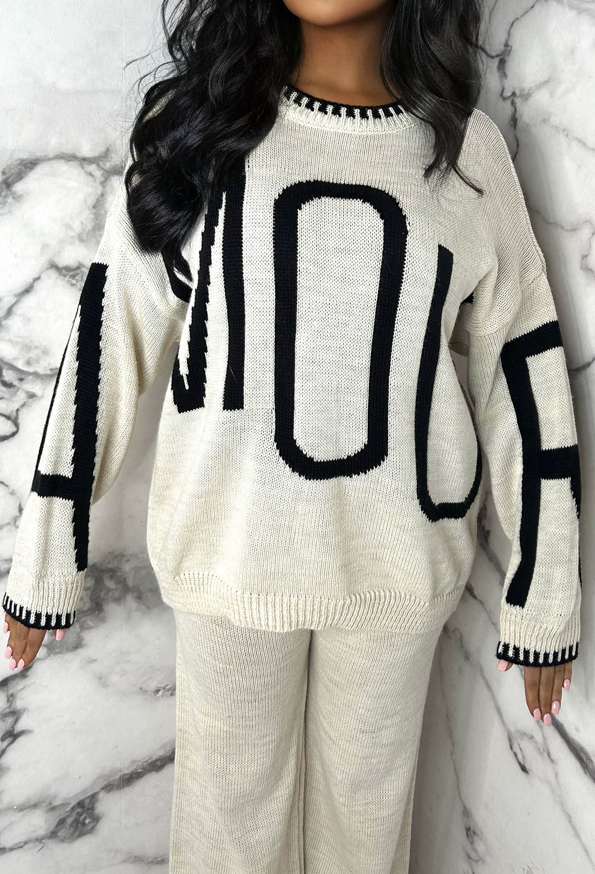 Look Of Amour Natural Amour Contrast Stitch Two Piece Loungewear Set