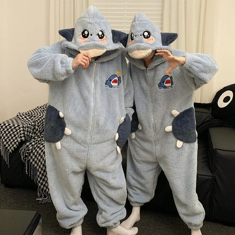 Couple Pajamas Kigurumis Winter Jumpsuits Women Men Coral Fleece Sleepwear Onesie Cartoon Soft Warm Thicken Pyjamas Lover Pijama 8830 ShopOnlyDeal