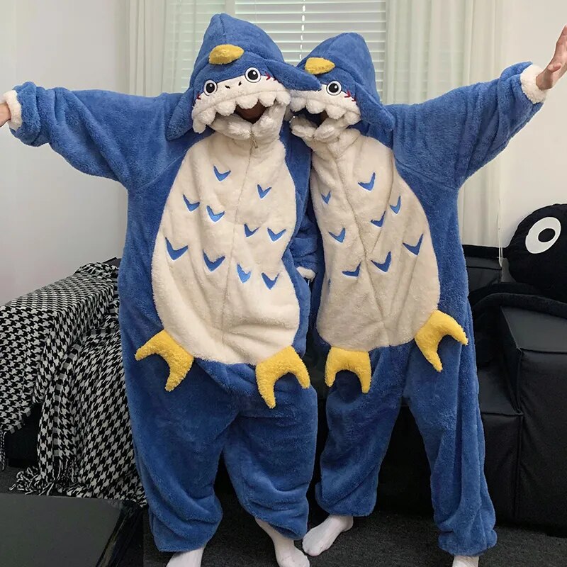 Couple Pajamas Kigurumis Winter Jumpsuits Women Men Coral Fleece Sleepwear Onesie Cartoon Soft Warm Thicken Pyjamas Lover Pijama 8836 ShopOnlyDeal