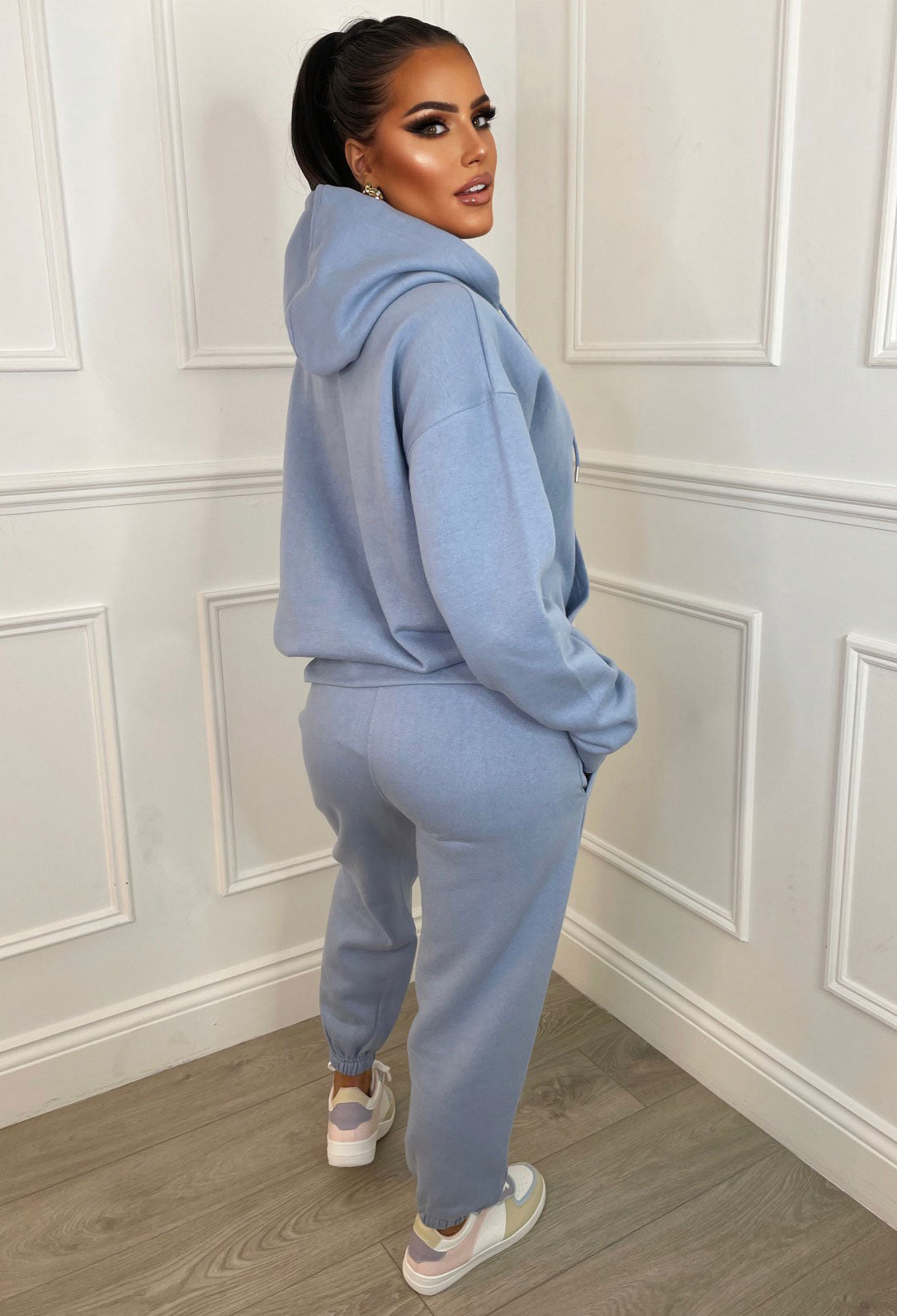 Ltd Edition Blue Embroidered Hooded Two Piece Loungewear Set