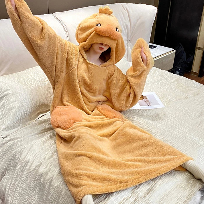 Winter Loungewear Night Dress Women Robes Sleepwear Kigurumis Rabbit Coral velvet Pajamas Thicken Pijama mujer Bathrobe Ropa de mujer ShopOnlyDeal