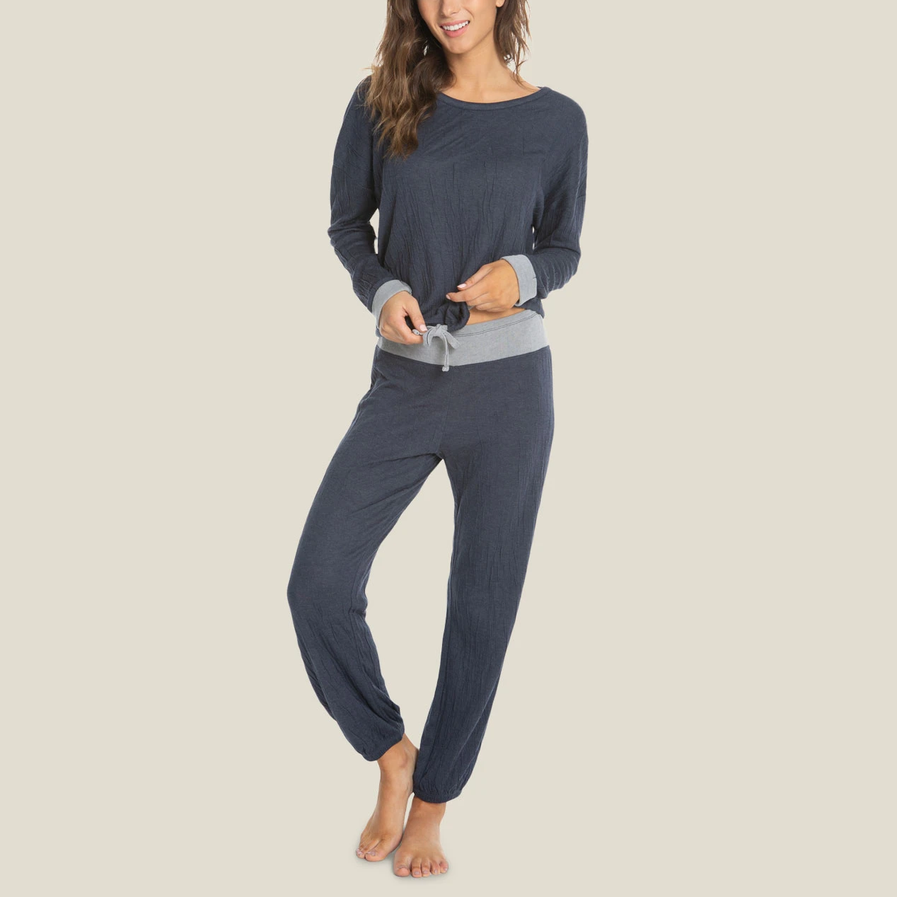 Malibu Collection Women's Crinkle Jersey Lounge Set