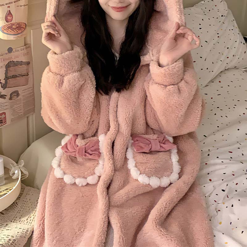 Winter Nightgown Coral Fleece Soft Bow Cute Gifts