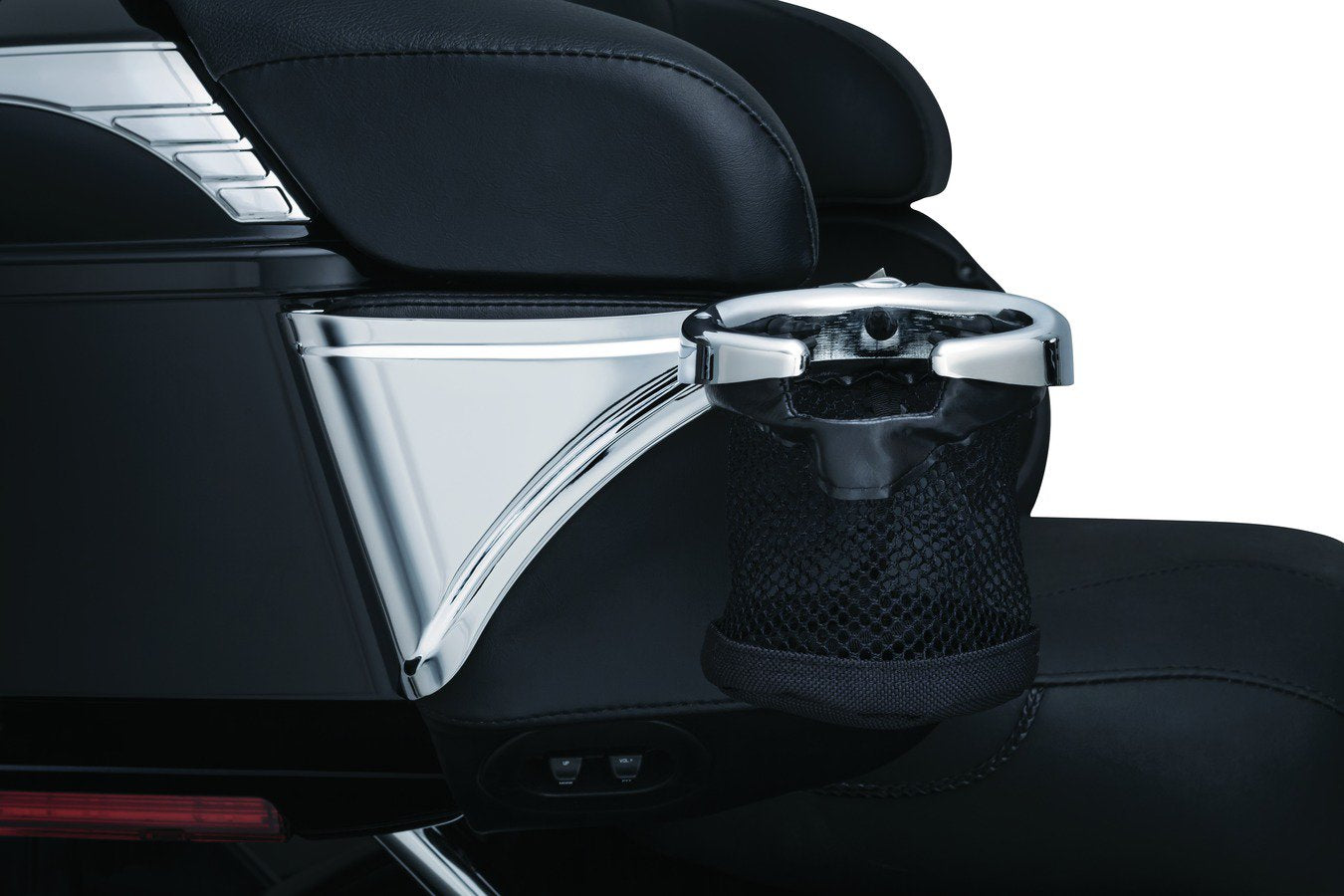 Kuryakyn 1692 Motorcycle Accessory: Passenger Drink/Cup Holder with Mesh Basket for 2014-19 Harley-Davidson Touring & Trike Motorcycles, Right Side, Chrome