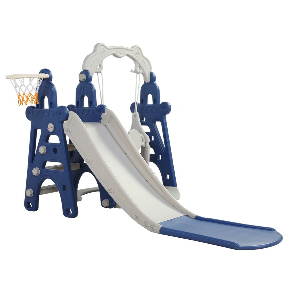 Toddler Climber and Swing Set, 4-In-1 Kids Slide for Age 1-3 Slide and Swing Set,Indoor Playground for Children,Outdoor Slides with Basketball Hoop,Outside Climber Playhouses,Baby Climbing Toys