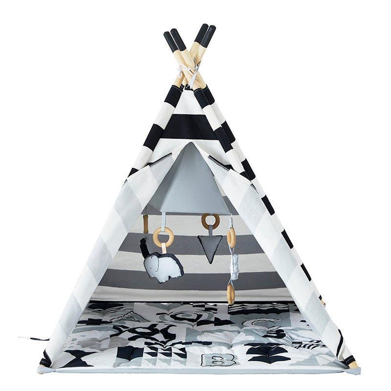 Black and White Striped Activity Play Gym Teepee for Babies