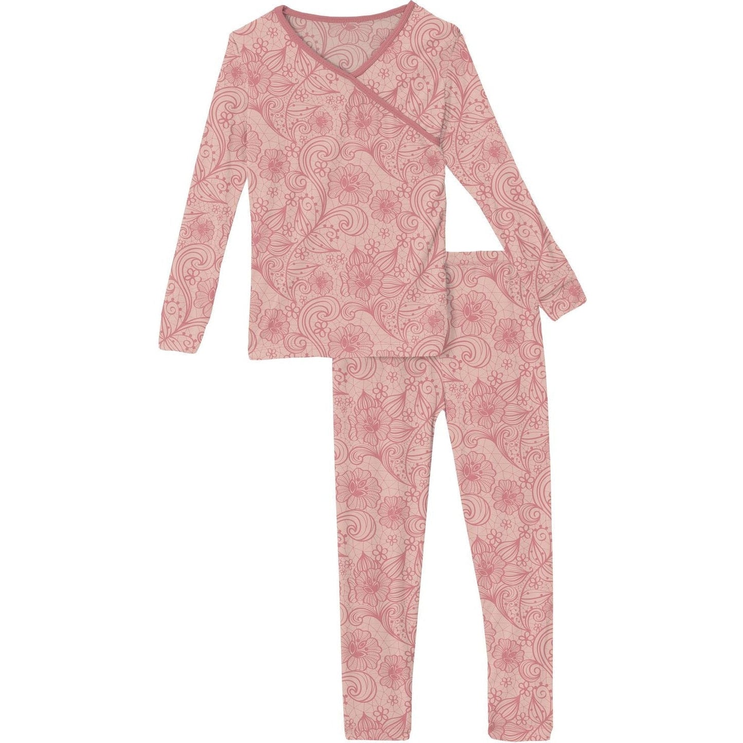 Kickee Pants Pajama Set Peach Blossom Lace