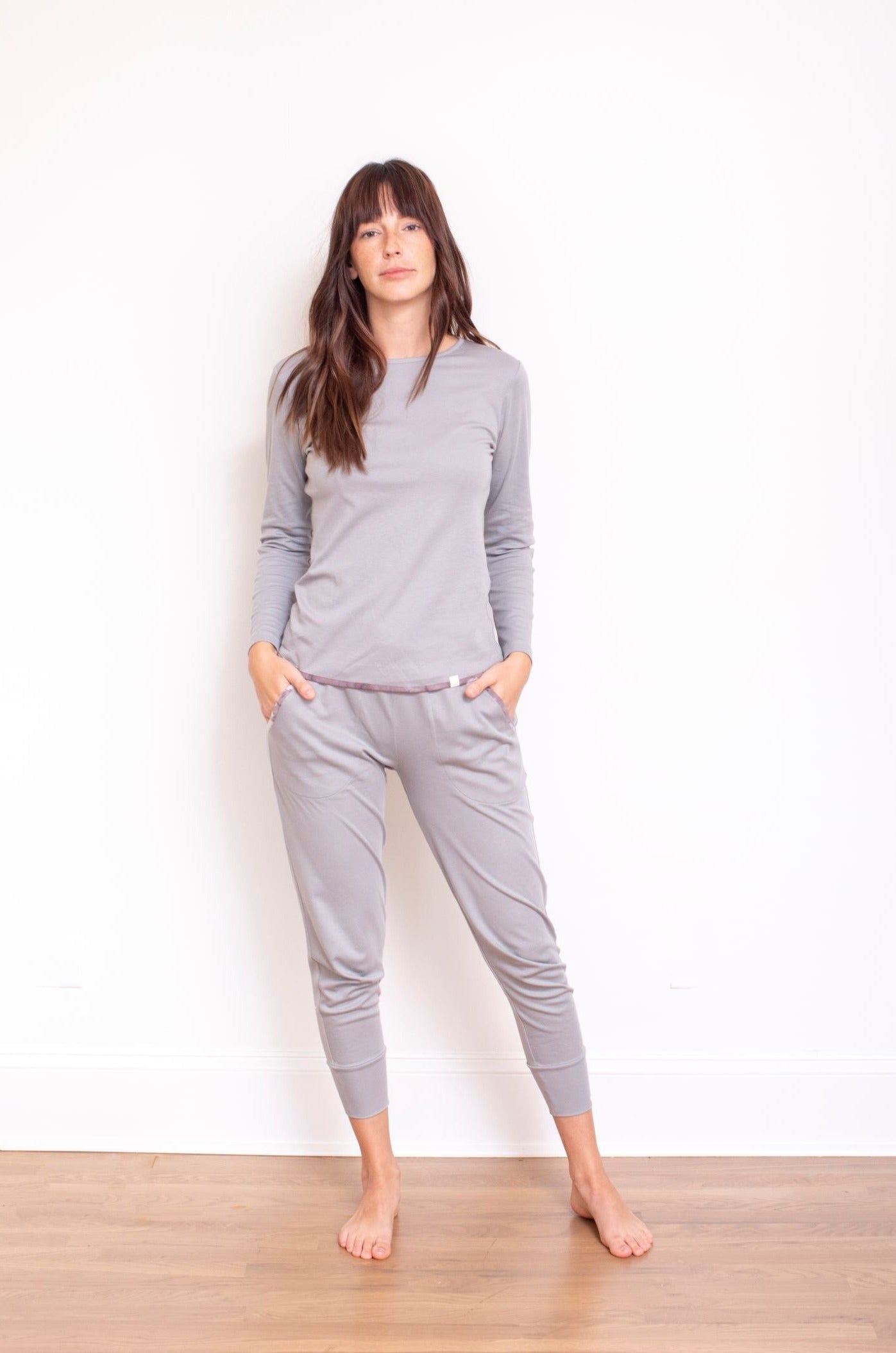 Pima Long Sleeve and Jogger Set Lounge + Pajama Sets Leena & Lu M Steel blue