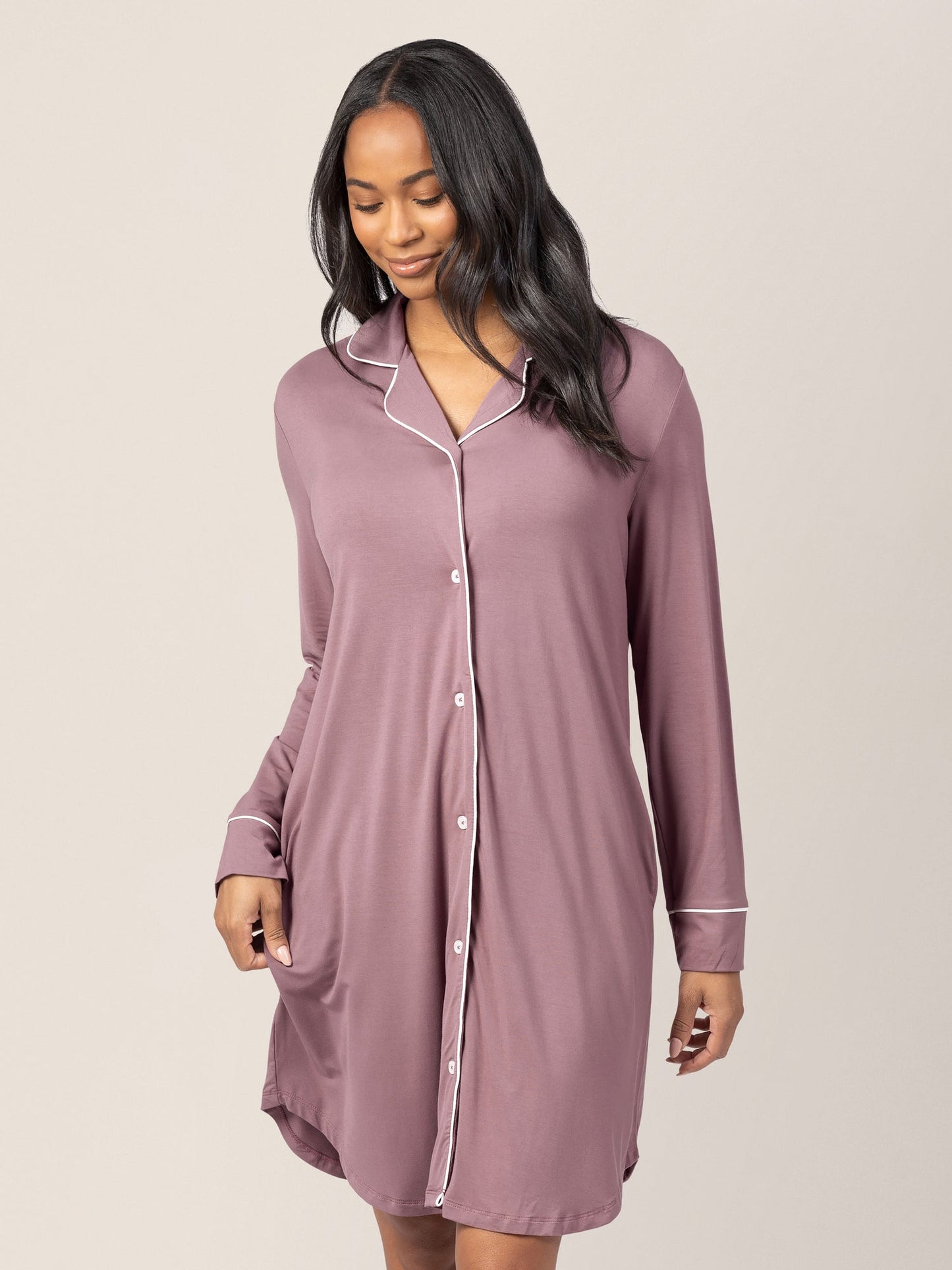 Clea Bamboo Long Sleeve Sleep Shirt | Twilight
