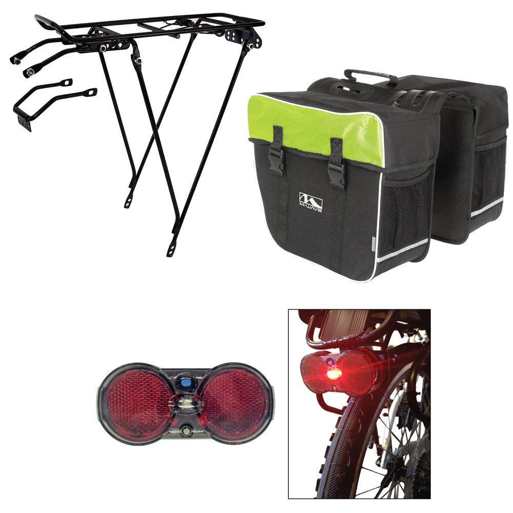 Cycle Force Bicycle Rack, Rear Light, and Pannier Bag Bundle, Blue
