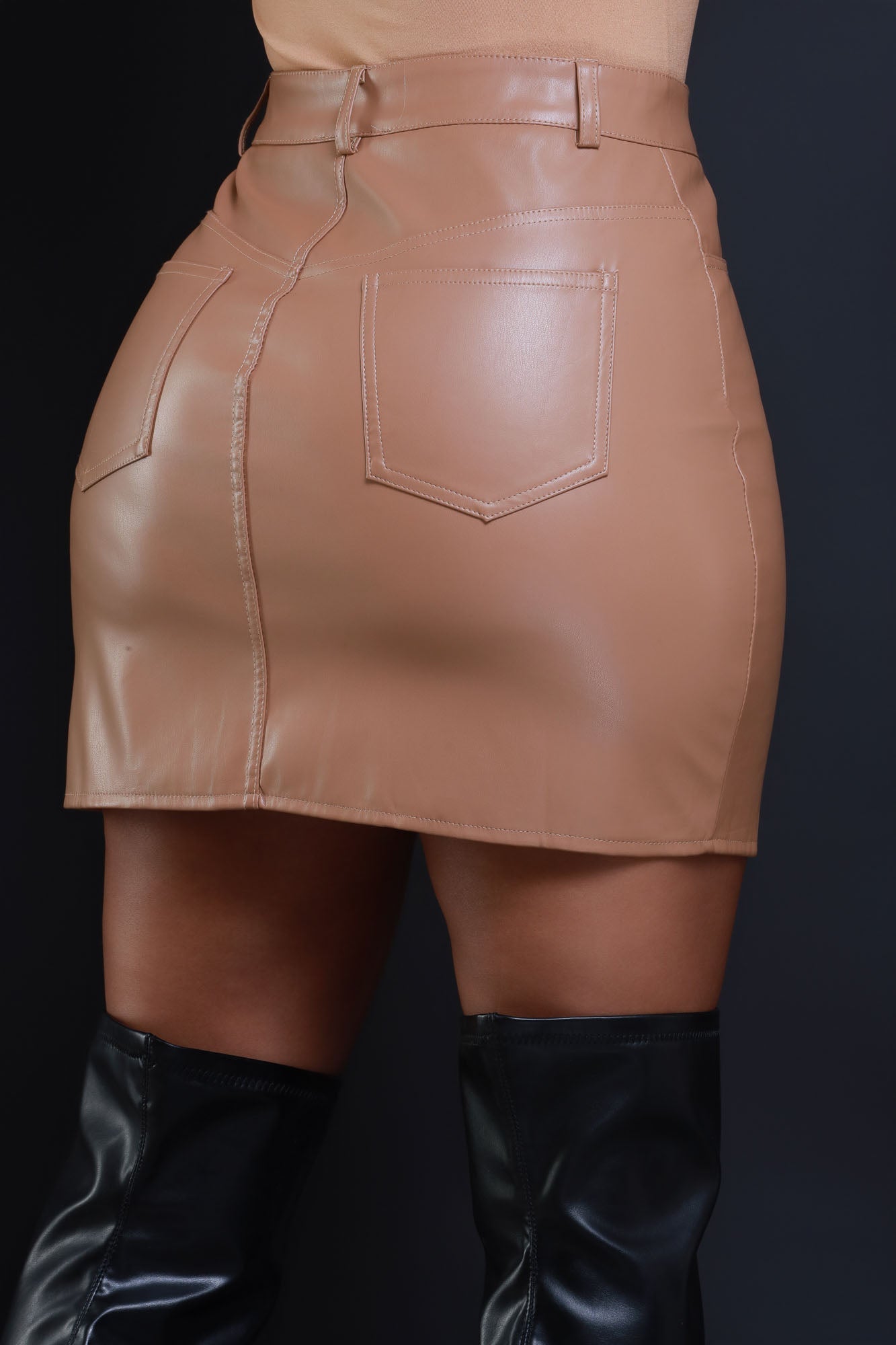 Warning Sign Asymmetrical Faux Leather Mini Skirt - Latte