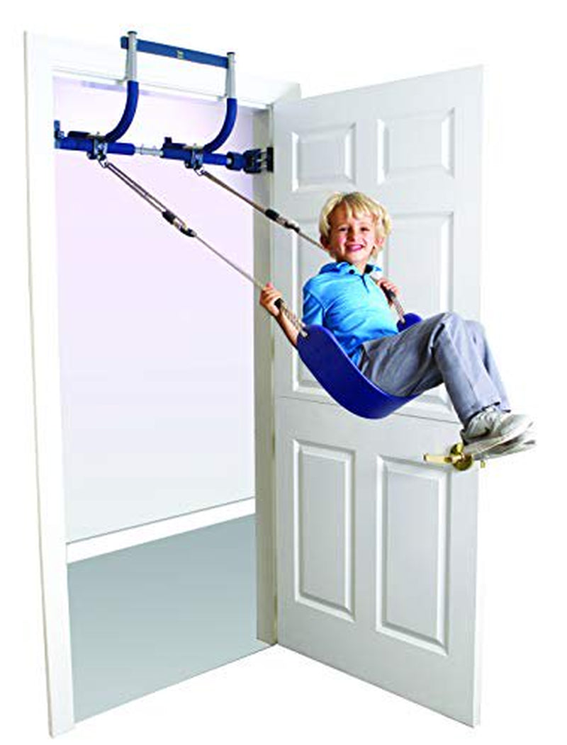 Gym1 - Deluxe Indoor Doorway Gym for Kids Playground Set - All in One Gym Set - Four Ways of Fun: Blue Indoor Swing, Plastic Rings, Climbing Ladder, and Pull up Bar