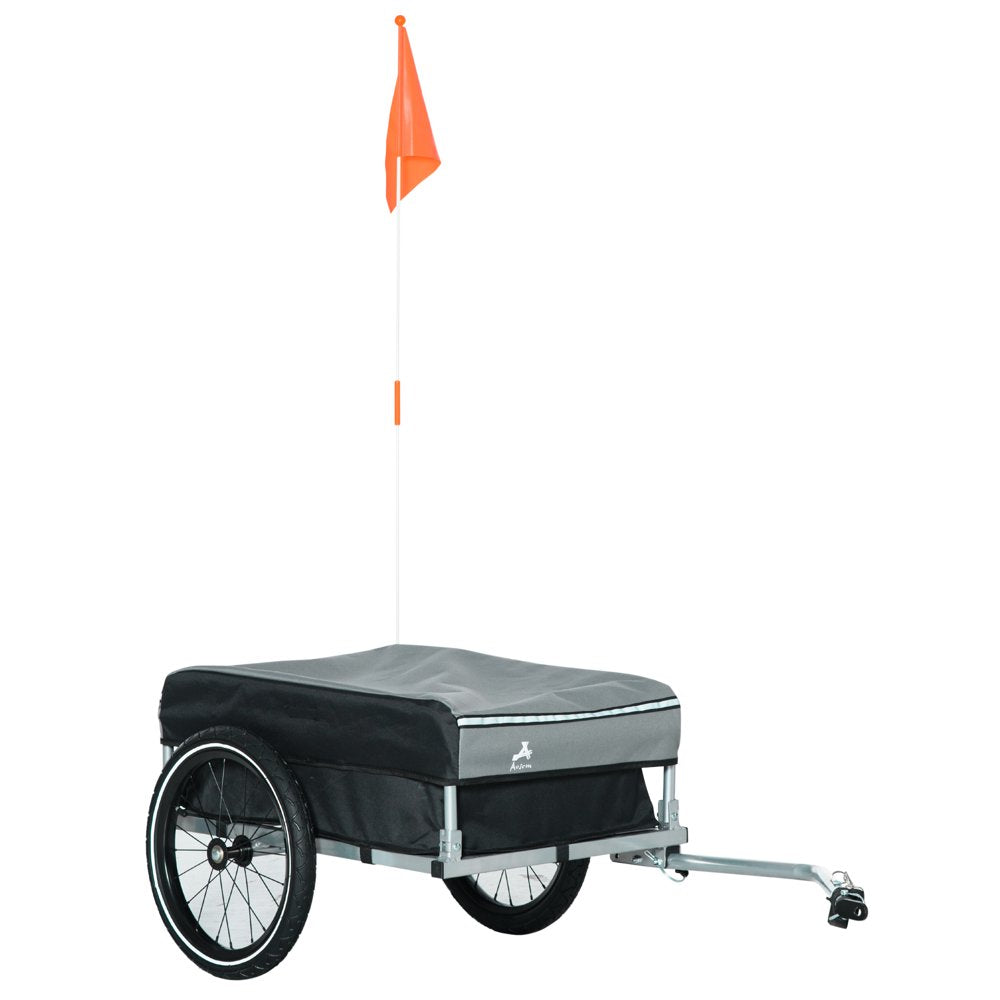 Aosom Bike Cargo Trailer, Foldable Bicycle Trailer, Luggage Wagon with Hitch, Removable Cover, Triple Safety Features and 16'' Wheels