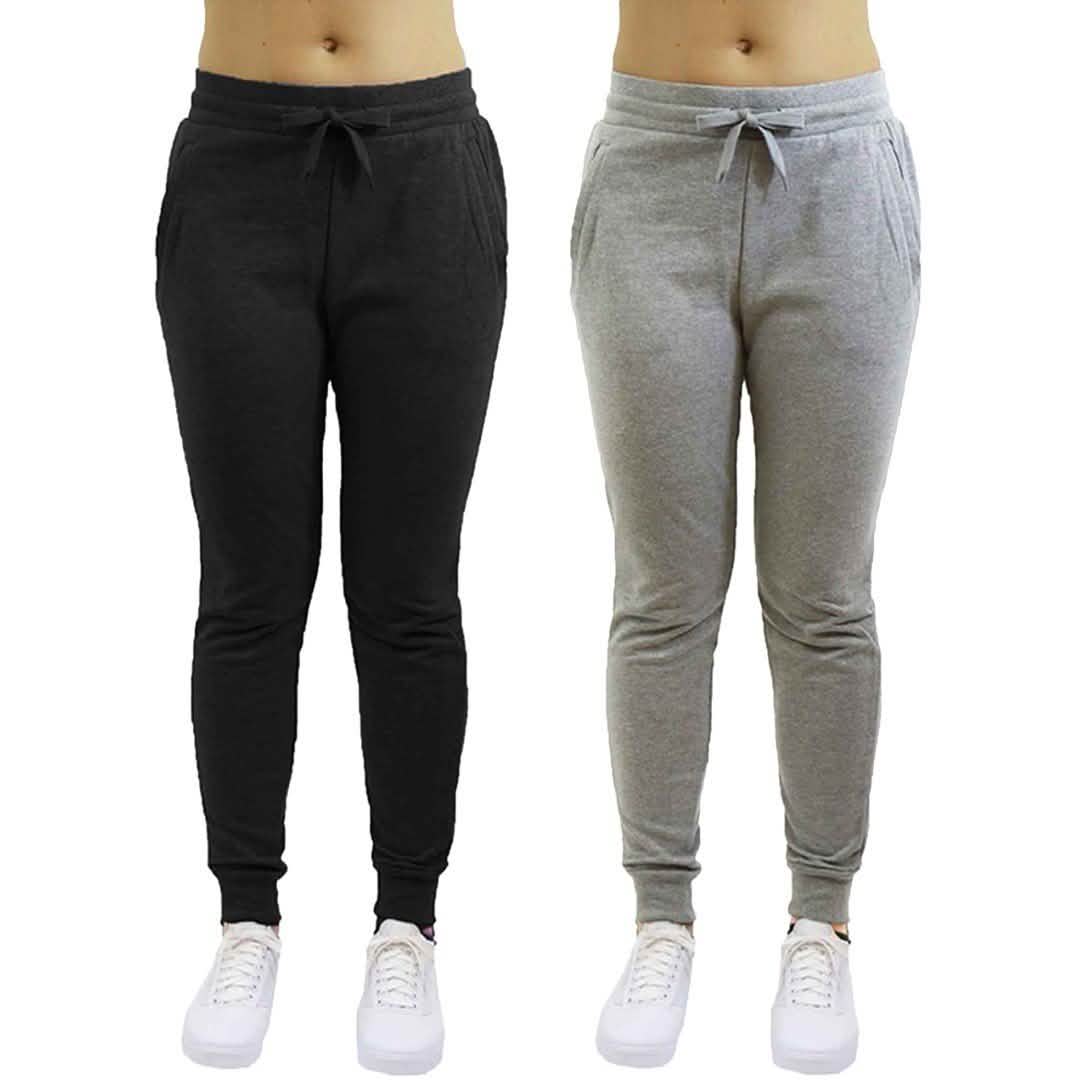 2-Pack: Galaxy By Harvic Women's Heavyweight Fleece-Lined Joggers Women's Apparel S Black/Heather Gray - DailySale