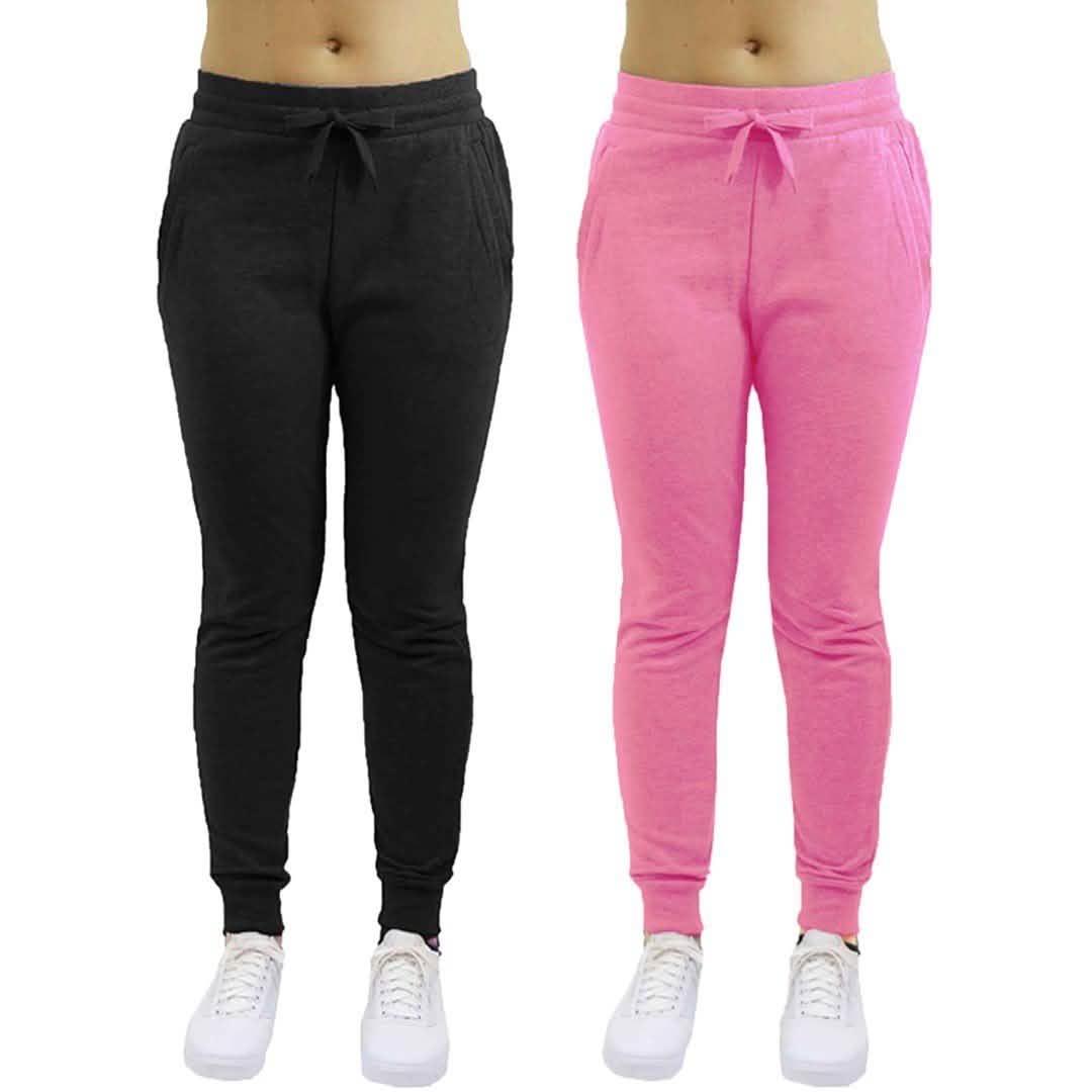 2-Pack: Galaxy By Harvic Women's Heavyweight Fleece-Lined Joggers Women's Apparel S Black/Pink - DailySale