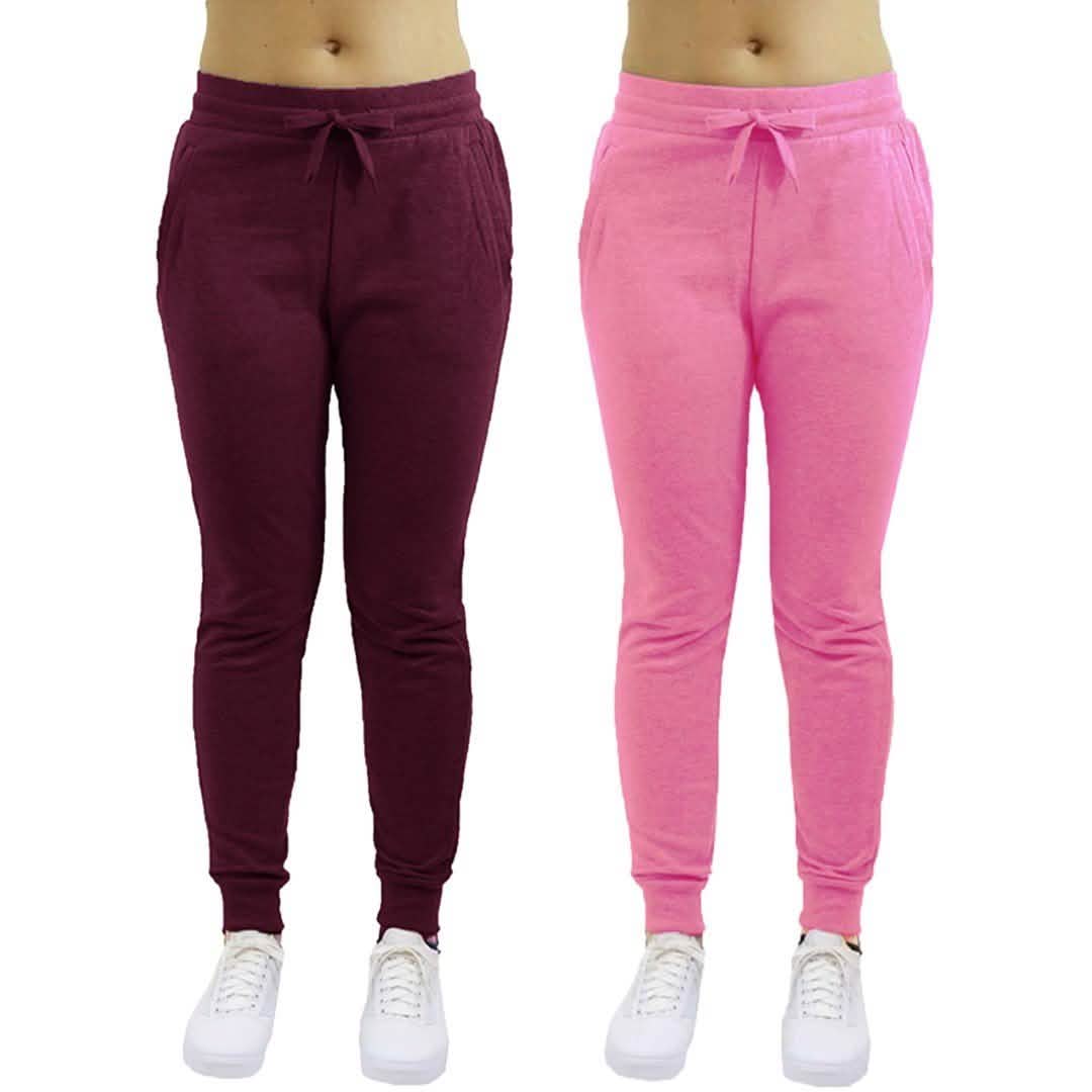 2-Pack: Galaxy By Harvic Women's Heavyweight Fleece-Lined Joggers Women's Apparel S Burgundy/Pink - DailySale