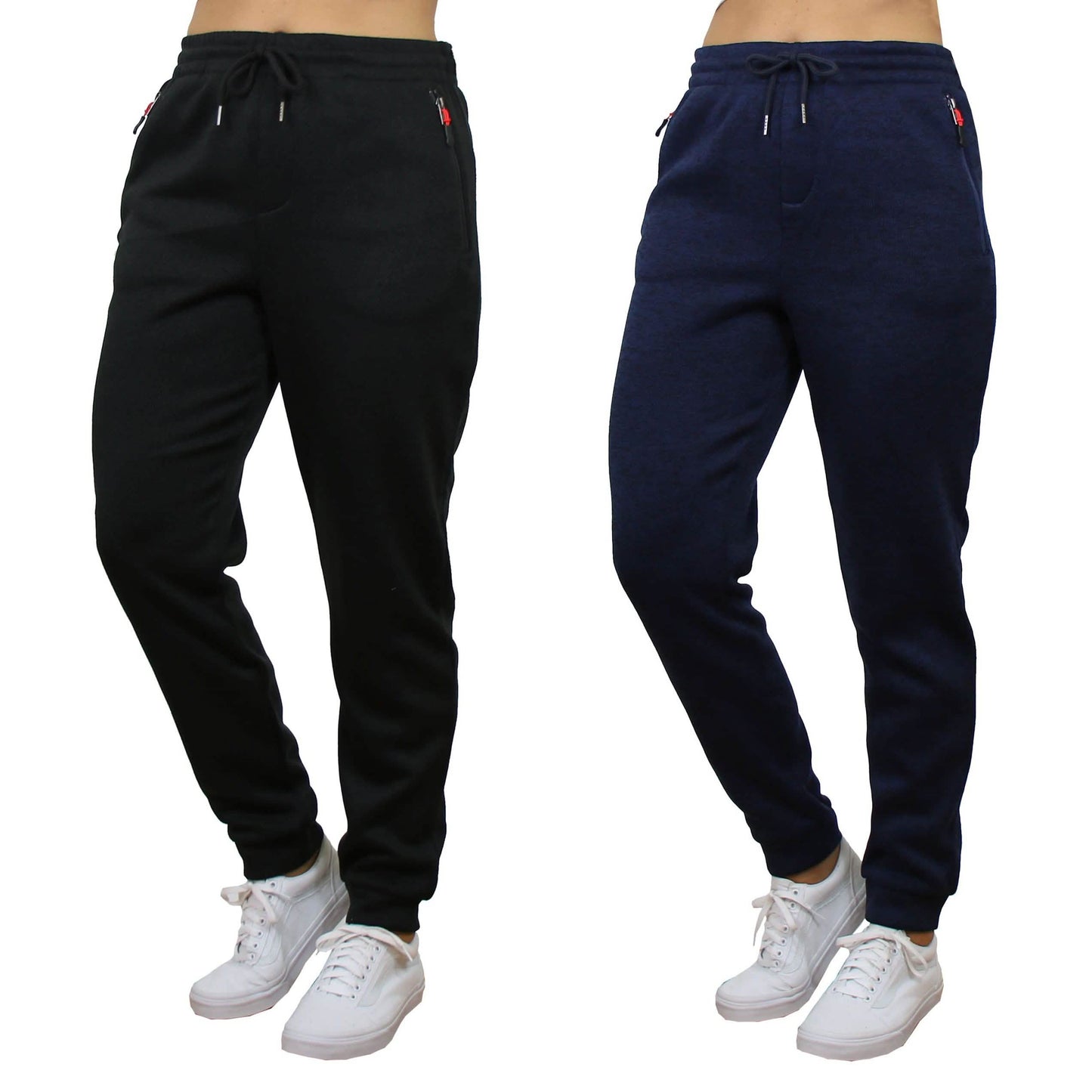 2-Pack Women's Loose-Fit Marled Fleece Jogger Sweatpants With Zipper Pockets Women's Clothing Black/Navy S - DailySale