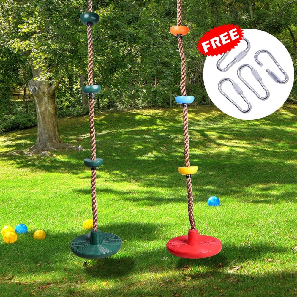 2 Pcs Agptek 6.5Ft Climbing Rope Swing with 2 Hook & Platform & Disc Swing Seat for Kids,Tree Swing?2Pcs: Green+Rainbow?
