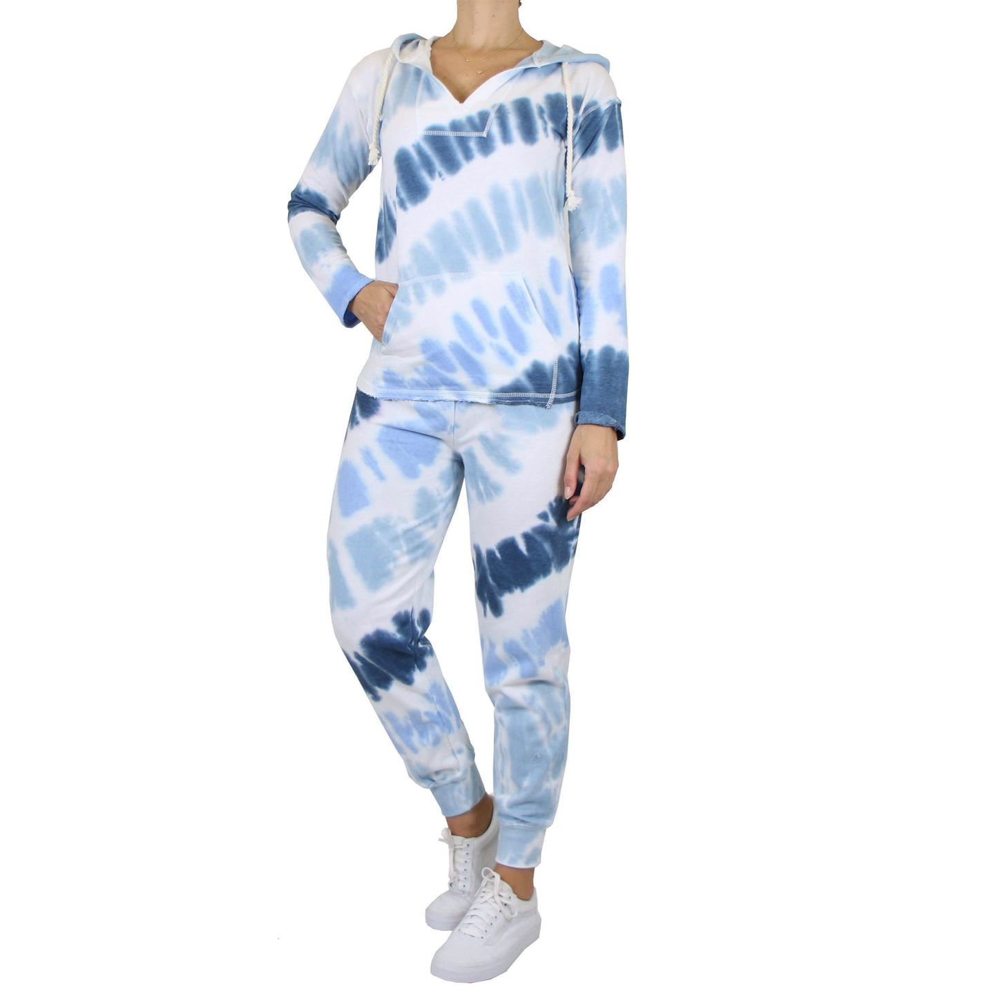 2-Piece Burnout Fleece Hoodie &amp; Jogger Tie-Dye Set Women's Clothing Blue Dreams S - DailySale