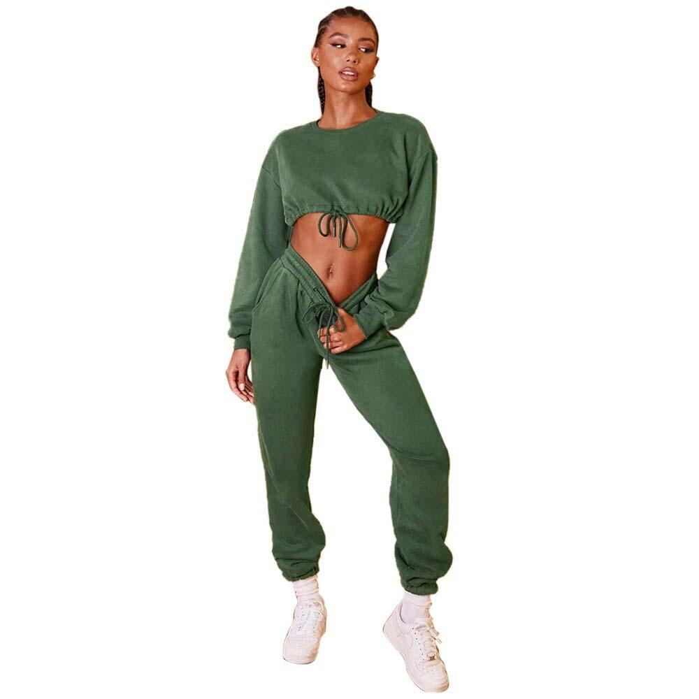 2-Piece Set: Drawstring Short Top Hooded Tops Sweatshirt Pants Set