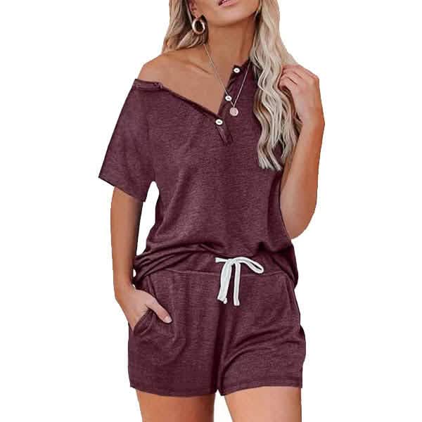 2-Piece Set: Leo Rosi Women's Casual Alexis Lounge Set Women's Loungewear Red S - DailySale
