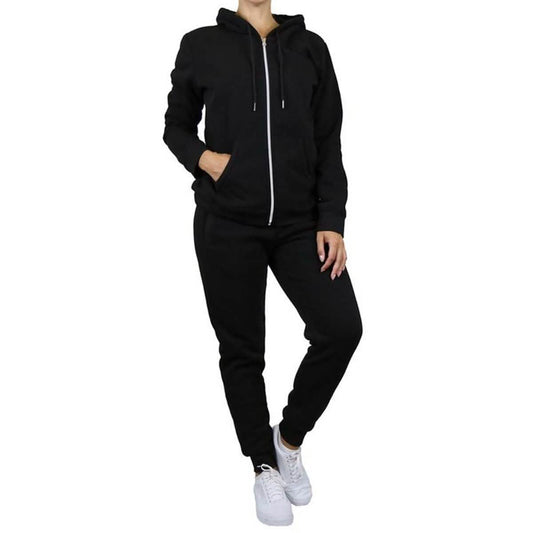 2-Piece: Women's Fleece-Lined Hoodie and Joggers Set in black