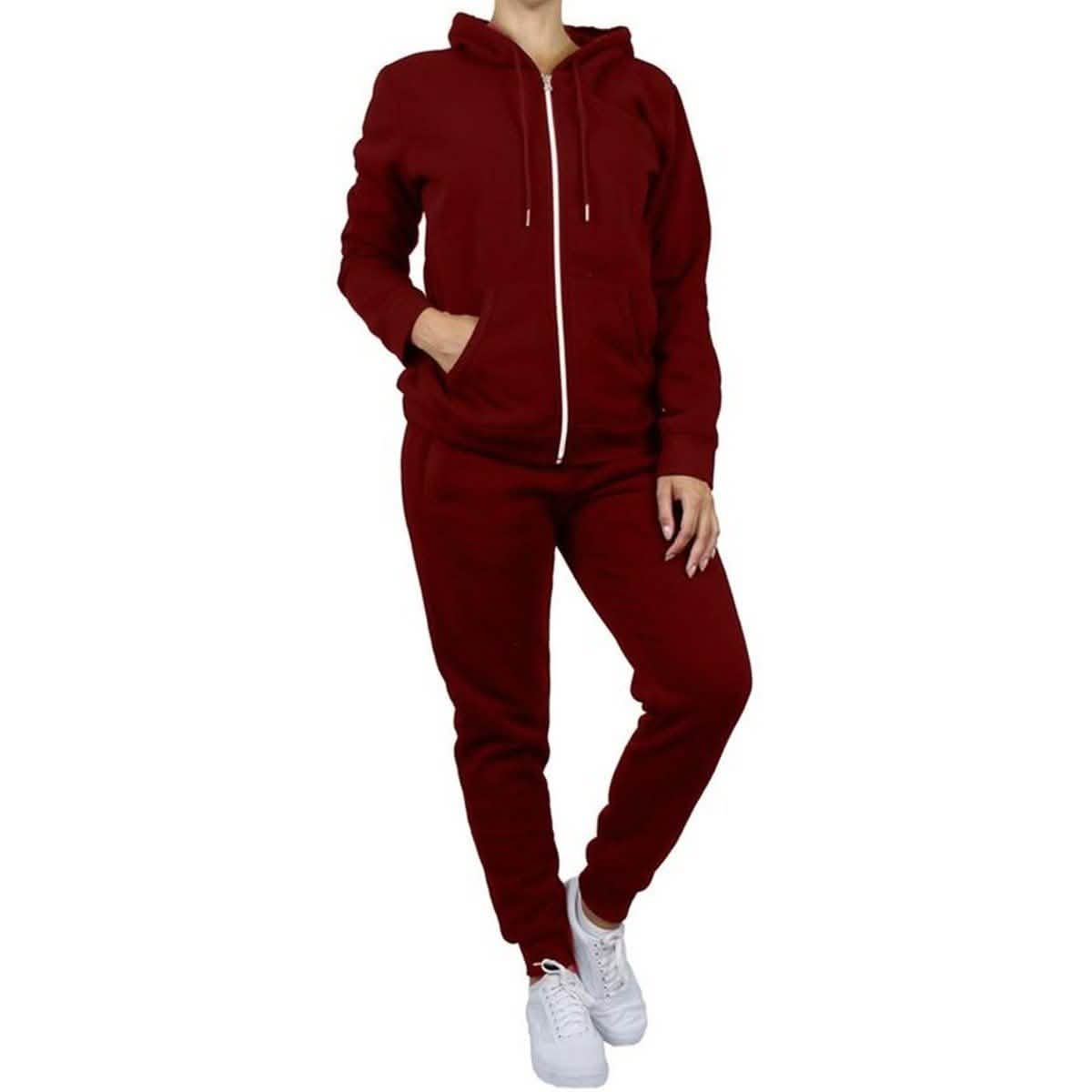 2-Piece: Women's Fleece-Lined Hoodie and Joggers Set in burgundy